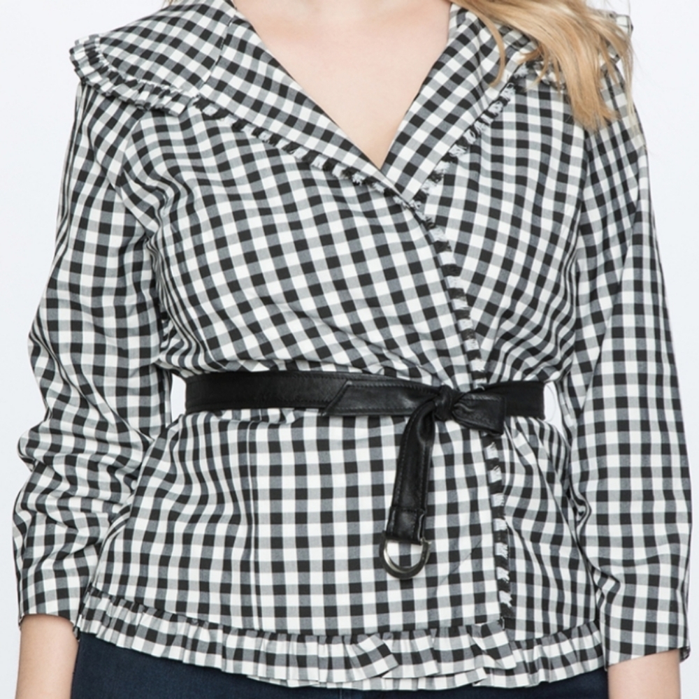 Ruffled Gingham Jacket with Belt PLUS